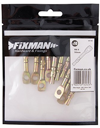 Fixman 561189 Wire Hanger Eye Bolt Anchors 6 x 50mm Pack of 10