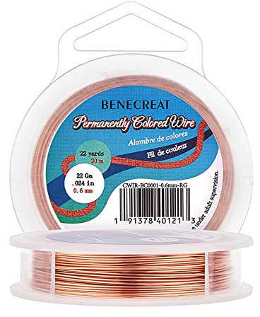 BENECREAT 0.6mm Real Gold Plated Jewellery Making Copper Wire, 20m Tarnish Resistant Wire Beading Craft Wire for Jewelry Making Supplies and Crafting, Copper Color