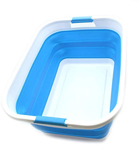 SAMMART 41L Collapsible Plastic Laundry Basket - Foldable Pop Up Storage Container/Organizer - Portable Washing Tub - Space Saving Hamper/Basket (Sky Blue)