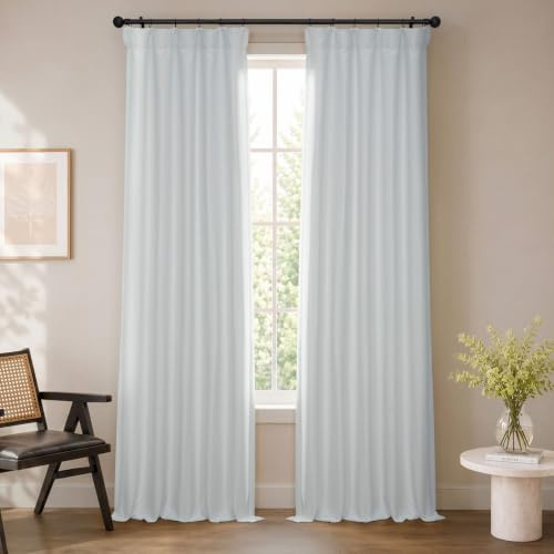 HPD Half Price Drapes Bellino Textured Faux Linen Room Darkening Curtains 108 Inches Long (1 Panel), Curtains for Bedroom & Living Room, 50W x 108L, Mist White