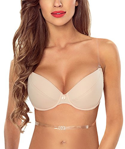 Vivisence Reggiseno Push-Up Spalline Trasparenti Multiway 1035, Beige,2E