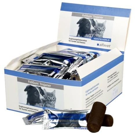 Alfavet FeliGum Trojaner, Box 30 x 10 g, Medikamentenversteck als Snack formbar, Ergänzungsfuttermittel für Hunde und Katzen