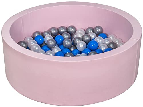 Velinda Piscine a balles pour Enfant, Aire de Jeu + 150 balles Rose (Couleurs des balles: Perle, Bleu, Argent)