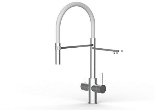 Rubinetto cucina 5 vie ACCIAIO INOX CHIRURGICO AISI 316 spazzolato per sistemi acqua gasata/aromatizzata e depurazione - doccia 2getti movibile per acqua di linea