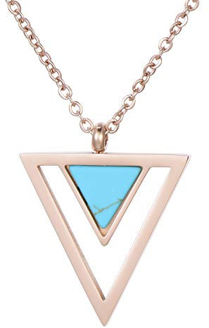 Morella Damen Halskette mit Dreieck Anhänger türkis Edelstahl Rosegold im Samtbeutel