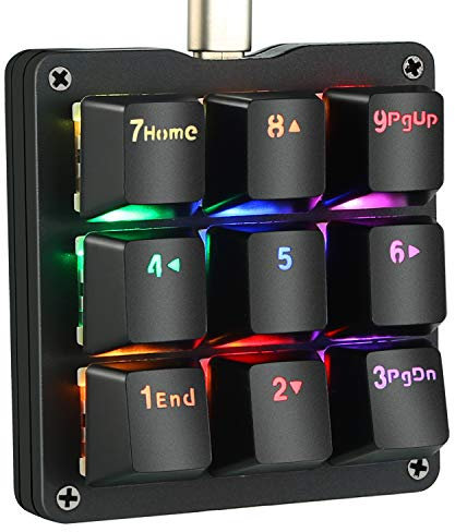 Koolertron Einhändige Mechanische Makro Tastatur, LED-Hintergrundbeleuchtung tragbare Mini Einhand Mechanische Gaming Tastatur OSU mit 9 voll programmierbare Tasten(Black/RGB Backlit/Red switches)