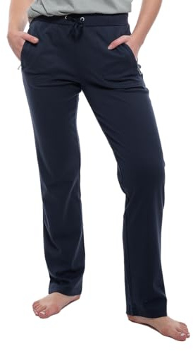 hajo Damen Klima-Komfort Freizeit/Jogginghose Baumwolle | Zwei Seitentaschen mit Zipper Hosenbund mit Kordelzug durch Ösen Feininterlock