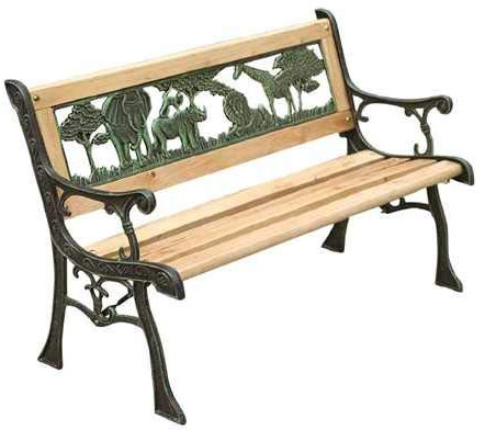 Garden Mile® Wooden Childrens Kids Garden Bench Seat Animal Noah's Ark Safari Outdoor Seating Chairs Cast Iron Strong Stable