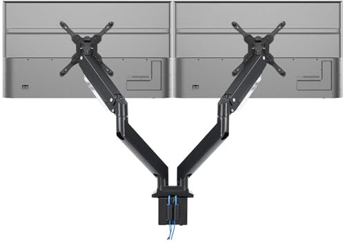 MOUNT-IT! Heavy Duty Dual Monitor Desk Mount with USB 3.0 Ports | 33 lbs Capacity Per Arm | Adjustable Gas Spring, Double Arms for Computer Monitors, Full Motion Articulating, VESA (17-35 inches)