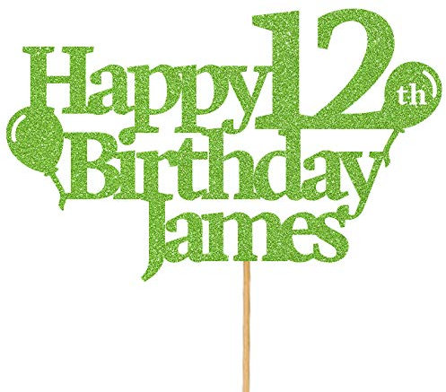 Personalised Happy Birthday Glitter Cake Topper with Balloons - Green Any Name Age Glitter Cake Decoration and Sprinkles - Happy Birthday Decorations - Personalised Toppers for Cakes by Cakeshop