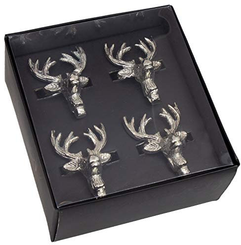 B2S BACK2SEASON 4 x Serviettenring Hirschkopf Metall edel Tischdeko Weihnachten Silber 4er Set