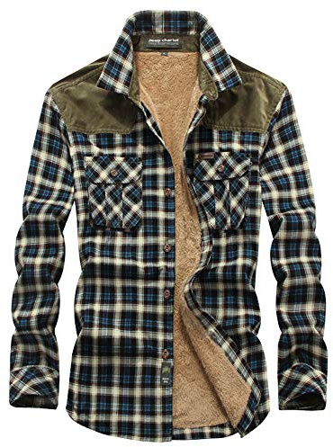 Men's Manches Longues à Carreaux Chemise Thermal Shirt Veste Hiver Manteau Treillis Revers Chemise épaisse Chaude Bouton Blousons Chemise de Travail Rembourrée Bûcheron Matelassé Veste