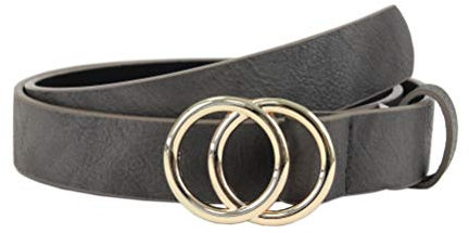 irisaa Damen Gürtel Jeansgürtel Jeans Belt Hüftgürtel mit Doppel O Ring für Frauen Mädchen Jugendlich, Farbe:Anthrazit Grau mit Goldring, Länge:100