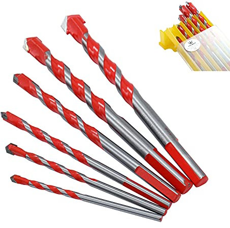 TOPWAY Ensemble de Forets 6 Pièces, Forets Polyvalents à Pointe de Carbure Cémenté 4-12mm pour Verre Céramique Métal Acier Bois Bloc Brique Tuile Plastique 121700