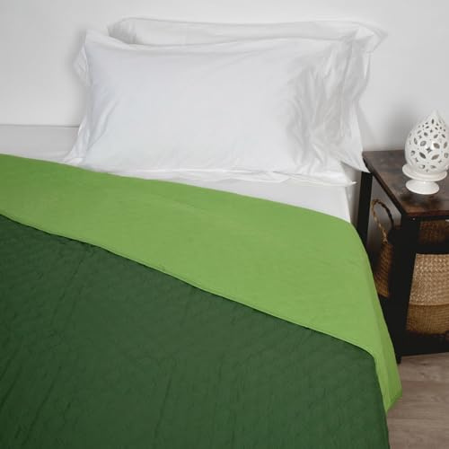 Trapuntino Copriletto, Made in Italy - Trapuntato Doubleface Mezza Stagione, Coperta Bicolore Primaverile in Morbida Microfibra (Verde Scuro/Verde Chiaro, Singolo)