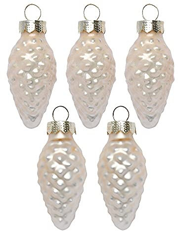 Inge Glas Magic Mini Weihnachtskugeln Zapfen 4,5cm 12 Stück Glas in Karton-Box (Champagne | beige Glanz matt)