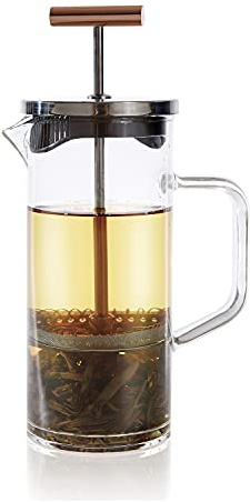 Teabloom Tea Press with Copper Pull Handle and Stainless Steel Filter – Tea Connoisseur's Choice – Pekoe Tea Maker, 12-Ounce