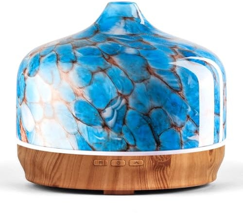 Porseme 500ml Aroma Diffuser Glas,Handgeblasen Luftbefeuchter,Ultraschall Cool Mist Leise,7 farbwechselnde LEDs,Letzte 15-21 Stunden,BPA Frei,Raumbefeuchter für Wohnung,Elegantes Geschenk