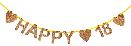 Oblique Unique® Happy 18 Girlande mit Herzen für 18. Geburtstag Deko Jubiläum Party Dekoration Banner Hängedeko Rosé glitzernd