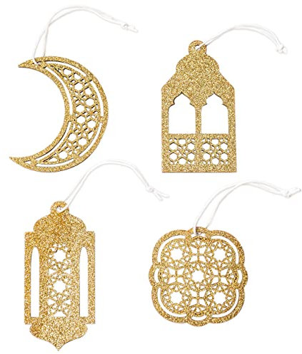Papierdrachen 12 pendentifs décoratifs en Bois pour la période du Ramadan - comme décoration de Table ou d'arbre en Or Scintillant - Set 7