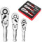 TOMMARS Flex-Head Stubby Ratchet Set, 1/4, 3/8, 1/2 Drive Flexible Mini Small Ratchet Handle Wrench 72-Tooth Quick-Release Reversible