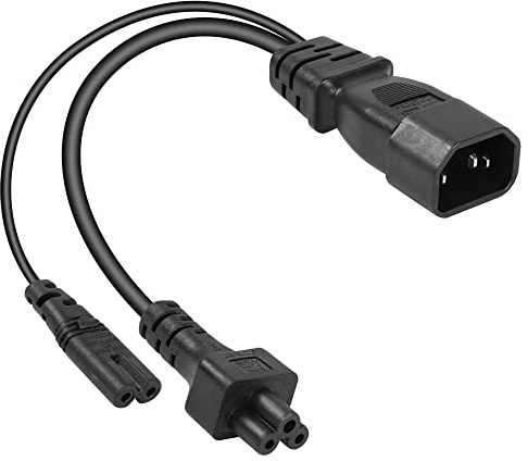 CERRXIAN 1FT C14 vers C5 + C7 Y Câble d'alimentation répartiteur, câble de Conversion AC IEC 320 C14 mâle vers C5 + C7 Femelle, adapté pour Ordinateur, projecteur, Scanner, imprimante, etc.