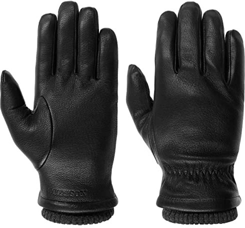 Stetson Uni Goat Nappalederhandschuhe Herren Handmade aus 100% Leder mit wärmeisolierendem Innenfutter und Strickbündchen Herbst Winter schwarz 10 HS