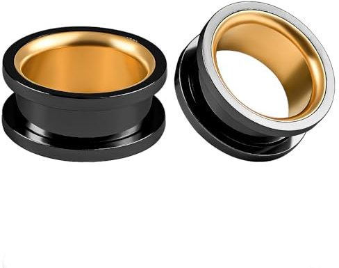 Vankula Ohr Tunnel 1 Paar Double Flared Flesh Plugs mit Schraub Edelstahl für männer damen Ohrpiercing Schmuck 14mm(9/16) Schwarz