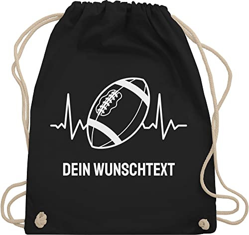 Turnbeutel Rucksack - Geschenke - Football Geschenk personalisiert mit Namen und Herzschlag American Football Männer Superbowl - Unisize - Schwarz - tasche stoffsackerl beutel sportbeutel