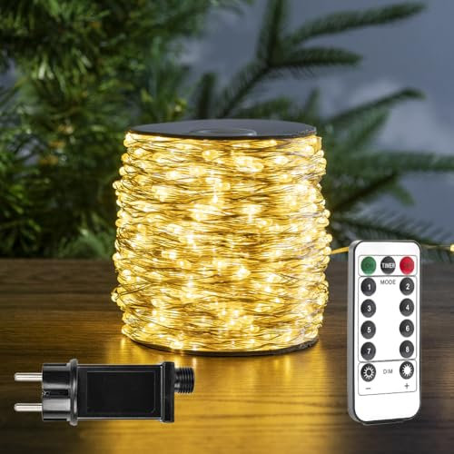 RESNICE Luci LED 120m 1200 LED Filo di Rame Impermeabili IP44 con 8 Modalità, Telecomando, Alimentazione Elettrica, Luce Calda Bianca – per Natale, Matrimonio, Giardino, Decorazioni Esterne