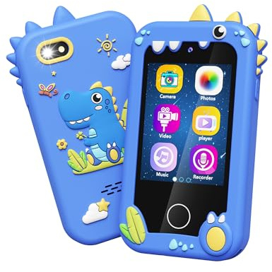Telephone Enfant, Jouets pour Enfants, Cadeau pour Filles et garçons âgés de 3 à 8 Ans, Téléphone factice avec Lecteur de Musique, Double caméra, Jeux de Puzzle, Carte SD 8 Go et écran Tactile