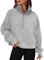 Timuspo Damen Langarm Halber Reißverschluss Fleece Gefüttert Kurz Stehkragen Sweatshirt Pullover Winterkleidung Strickpullover Grau L