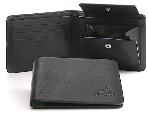 Fa.Volmer ® Hochwertige Herren Geldbörse aus Leder ‒ Ohne Futter, nur Leder ‒ Nahtlos ‒ Abgerundete Ecken ‒ Großes Münzfach ‒ Querformat ‒ RFID-Schutz ‒ Business-Modell ONE (Schwarz nahtlos)