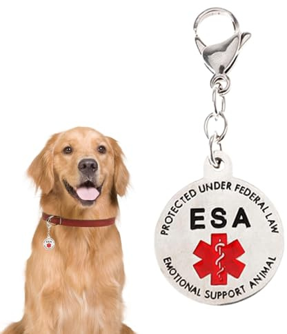 Placa de identificación para perro de apoyo emocional de la ESA, etiqueta de identificación industrial para cachorros, símbolo de alerta médica roja y protegida por la ley federal, letras azul marino