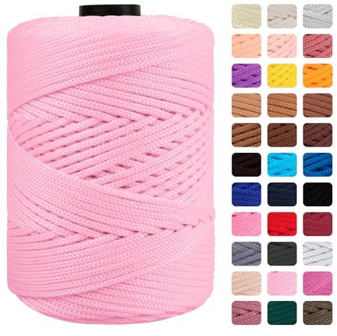 CAMAL Cordino per Borse Uncinetto Macramè Filo 3mm Filo Poliestere 170m Corda Macrame Filato per Borse Uncinetto Spago Colorato Corde Colorate per Artigianato, Lavoro a Maglia (Rosa Chiaro)