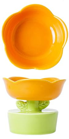 HEEPDD Raised Cat Bowl, Cute Flower Shape Ceramic Elevated Cat Food Bowl High Stability Pet Food Water Feeding Bowl for Cats Small Dogs Neck Spine Protection (Orange)
