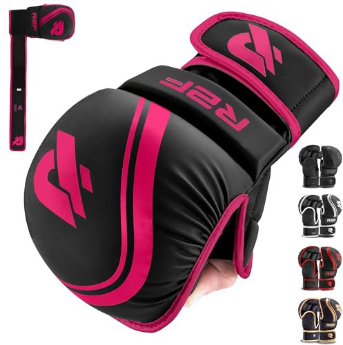 R2F MMA Gloves Grappling Training Sparring Fighting, Martial Arts Open Palm Mitts Men Women, Adjustable Wrist Support Vegan Leather, UFC Cage Fighting Combat Sports Boxing, Muay Thai
