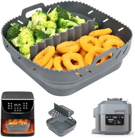 YQL Foldable Air Fryer Silicone Liner Square with Divider for COSORI 5.5L/Ninja Speedi ON400UK 5.7L | 2mm Liner Thickness | 8in Large Air Fryer Accessories for Instant Vortex Plus 5.7L/Tefal Airfryer