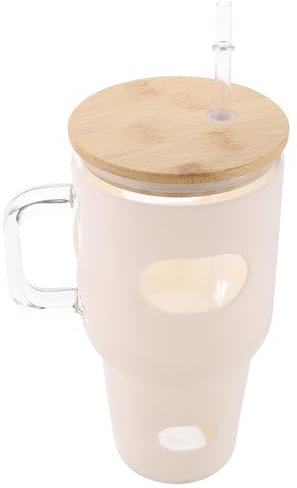 Zerodeko Kleine Glasflasche Mit Deckel Trinkbecher Glas Glasbecher Mit Strohhalm Anti-rutsch-wasserbecher Hoher Wasserbecher Rostfreier Stahl Weiß Rutschfest Trinkflasche