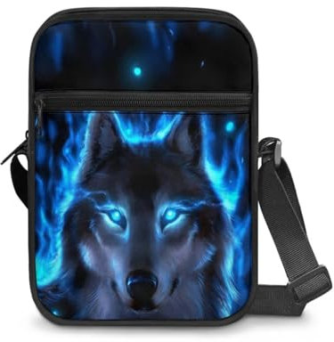 KUIFORTI Umhängetasche für Damen und Mädchen, niedliche Schultertasche, Handtasche, Reißverschluss, kleine Kuriertasche, Animal Neon Wolf, Einheitsgröße