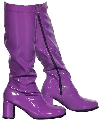 Gizelle Go-Go-Stiefel für Damen, 1960er- und 1970er-Jahre-Stil, Retro-Stil, Größen 36-47, Lila/Lack, 46 EU