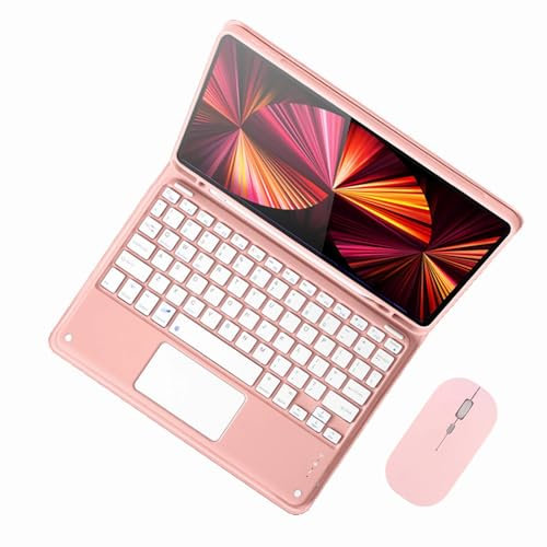 GUPENAA Funda con Teclado para iPad 9ª/8ª/7ª generación 10,2/Pro 10,5/Air 3 2019 con Trackpad, Contiene Ñ, Teclado Bluetooth Inalámbrico Magnético Desmontable con Ratón,Rosado