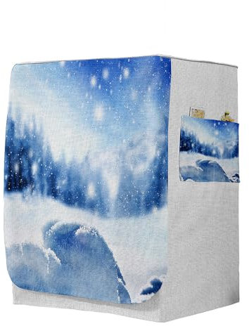 Highdi 3D Funda de Lavadora Cubierta, Secadoras de Carga Frontal Protector Exterior Cubierta a Prueba de Polvo (Capacidad M 8~10kg,Invierno 7)