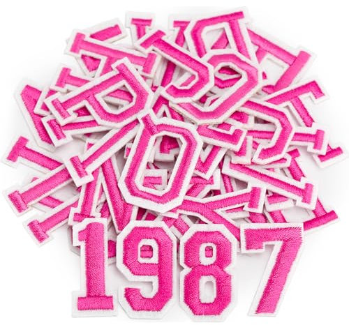 Iron on Letters and Numbers Patches for Clothes DIY Embroidered Patch A-Z, Numbers 0-9 Applique for Clothes Hats Backpacks Jackets Pants DIY Accessories (36pcs-Pink, 36pcs-Letter and Number)