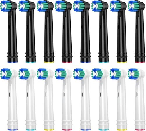 REDTRON Ersatzbürstenköpfe für Oral B, 16 Pack Zahnbürstenköpfe für Oral B Braun, Classic Precision Clean Bürstenköpfe Fit Professional Care, Vitality Pro Smart Genius Series und mehr,Weiß und Schwarz