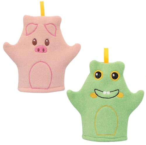 AOEVUIR 2 Pcs Mignon bébé Gants de Lavage de Bain Gants de Bain pour Bébé Gants de Toilette Gant de Douche Enfant pour Bain et Douche Bébé