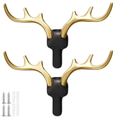 Wandhaken 2 Stück Wanddekorhaken Aus Geweih Robuster Kleiderhaken Aus Metall Kleiderschrankhaken Aus Zinklegierung Rostfreier Garderobenhaken Für Küche Bad Und Schlafzimmer(Gold+Schwarz 174mm)