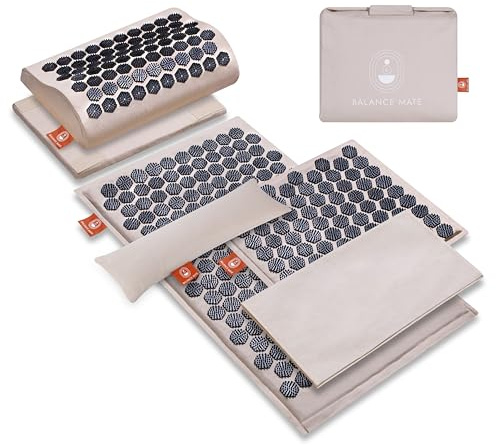 Balance Mate Acupressure Mat & Pillow – Natural Back & Neck Pain Relief, Stress Relief, and Better Sleep Kit (Includes Pillow & Carry Bag, Soft Cream).