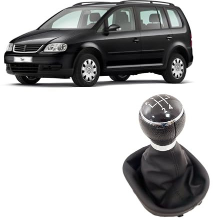 Rumplex Schaltknauf 5 Gang Schaltknüppel Schaltsack Schaltmanschette Schalthebel Abdeckung Schwarz Manuell PU Leder Kompatibel mit VW Touran Caddy 2003-2011