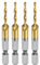 sourcing map 4pcs Combination Drill and Tap Bit, Metric M3 x 0.5 Thread 1/4 Hex Shank, Titanium Coated Threading Screw Taps Spiral Flute Tapping Tool, High Speed Steel (HSS) 4341